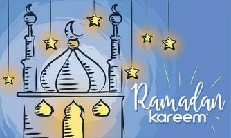 skiss av ett arab moské med stjärnor färgad ramadan kareem vektor illustration