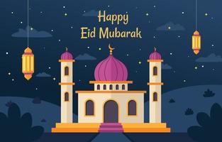 Eid Mubarak mit Moscheenlandschaftskonzept vektor