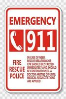 Notruf 911 Zeichen auf transparentem Hintergrund vektor