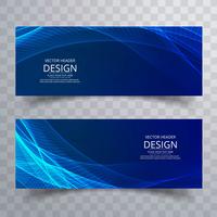 Moderna blå vågiga banderoller sätta design vektor