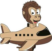 rolig gorilla tecknad serie med flygplan vektor illustration grafisk design
