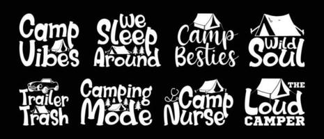 Camping t Hemd Design bündeln, Zitate Über Camping, Abenteuer, draussen, Camping t Shirt, wandern, Camping Typografie t Hemd Design Sammlung vektor