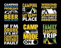 camping t skjorta design bunt, citat handla om camping, äventyr, utomhus, camping t skjorta, vandring, camping typografi t skjorta design samling vektor