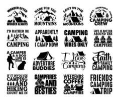 Camping t Hemd Design bündeln, Zitate Über Camping, Abenteuer, draussen, Camping t Shirt, wandern, Camping Typografie t Hemd Design Sammlung vektor