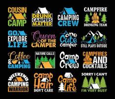 Camping t Hemd Design bündeln, Zitate Über Camping, Abenteuer, draussen, Camping t Shirt, wandern, Camping Typografie t Hemd Design Sammlung vektor