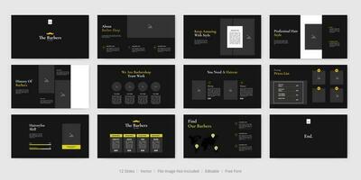 Friseur Präsentation Layout und mit Infografik Geschäft Vorlage vektor