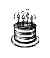 Kuchen skizzieren mit Kerzen. leichtsinnig Zeichnung Kunst. vektor