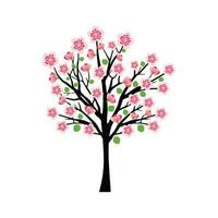 körsbär blomma gren med sakura blomma vägg dekoration begrepp. fågel på gren vägg dekoration klistermärke design vektor illustration