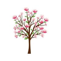 körsbär blomma gren med sakura blomma vägg dekoration begrepp. fågel på gren vägg dekoration klistermärke design vektor illustration