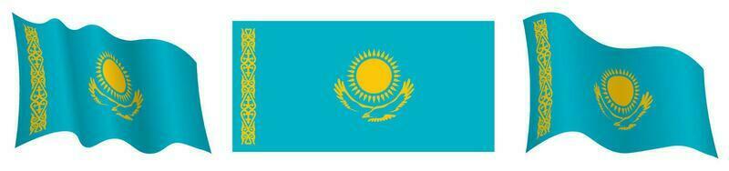 flagga av republik av kazakhstan i statisk placera och i rörelse, fladdrande i vind i exakt färger och storlekar, på vit bakgrund vektor