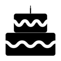 födelsedag kaka tecken platt vektor ikon med lång skugga. kaka med brinnande ljus symbol.illustration