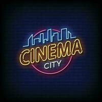 Neon- Zeichen Kino Stadt mit Backstein Mauer Hintergrund Vektor