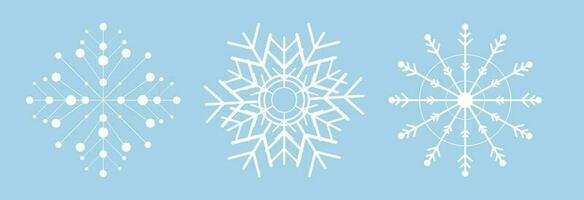 Weiß Schneeflocke Symbol einstellen auf Blau Himmel Hintergrund, Niedlich, einfach und zeitlos Muster dekorativ Elemente zum Winter, Weihnachten, Neu Jahr 2024 Karte, Banner, Kalender vektor