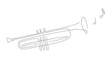 einer Linie Trompete Illustration mit Anmerkungen. Jazz Musik- Band Instrument Linie Kunst. Trompete Logo Symbole Vektor Design.