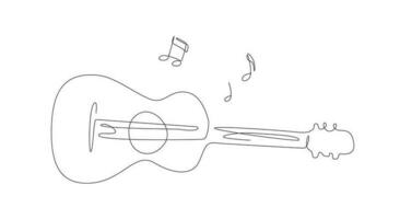 einer Linie akustisch Gitarre Illustration mit Anmerkungen. Musik- Band Instrument Linie Kunst. Stahl Gitarre Logo Symbole Vektor Design.