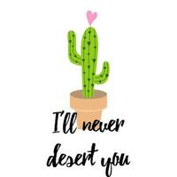 Vektor Banner. süß Hand gezeichnet Kaktus im Topf mit Herz drucken mit inspirierend komisch Zitat isoliert auf Weiß. Mexikaner Symbol.