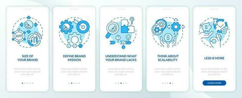 Aspekte zum wählen Geschäft Werkzeuge Blau Onboarding Handy, Mobiltelefon App Bildschirm. Komplettlösung 5 Schritte editierbar Grafik Anleitung mit linear Konzepte. ui, ux, gui Vorlage vektor