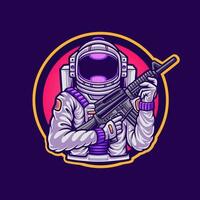 astronaut skytte med vapen tshirt illustration design vektor