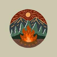 bleibe warm auf Natur mit Lagerfeuer Lager Design zum Abzeichen, Aufkleber, Patch, t Hemd Design, usw vektor