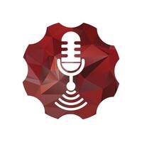 W-lan Podcast Mikrofon Symbol Innerhalb Ausrüstung Zahn gestalten mit rot Muster Vektor Design.