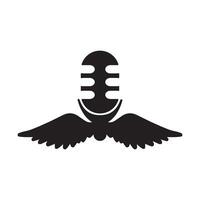 Podcast Flügel Mikrofon Logo Silhouette Vektor Illustration.