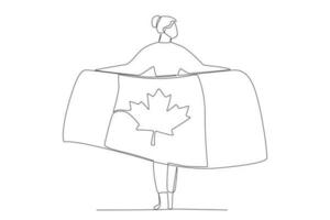 ein Frau winken ein groß kanadisch Flagge über ihr zurück vektor