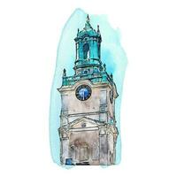 die Architektur Stockholm Schweden Aquarell Hand gezeichnet Illustration isoliert auf Weiß Hintergrund vektor