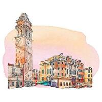 arkitektur Venedig Italien vattenfärg hand dragen illustration vektor