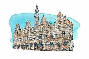 arkitektur aalst belgien vattenfärg hand dragen illustration isolerat på vit bakgrund vektor