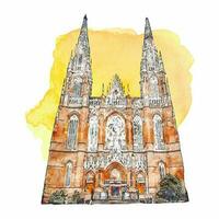 arkitektur catedral la plata argentina vattenfärg hand dragen illustration isolerat på vit bakgrund vektor
