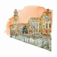 die Architektur oradea Rumänien Aquarell Hand gezeichnet Illustration isoliert auf Weiß Hintergrund vektor