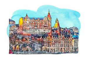 die Architektur Stockholm Schweden Aquarell Hand gezeichnet Illustration isoliert auf Weiß Hintergrund vektor