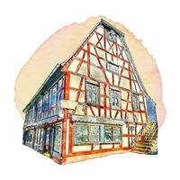 arkitektur michelstadt Tyskland vattenfärg hand dragen illustration isolerat på vit bakgrund vektor