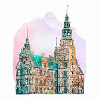 Kopenhagen Dänemark Aquarell Hand gezeichnet Illustration isoliert auf Weiß Hintergrund vektor