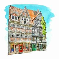 Quedlinburg Deutschland Aquarell Hand gezeichnet Illustration isoliert auf Weiß Hintergrund vektor