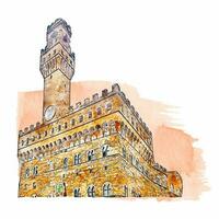 die Architektur Palazzo Vecchio Italien Aquarell Hand gezeichnet Illustration vektor