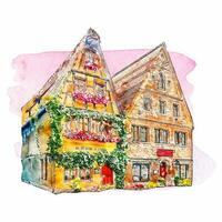 die Architektur Rothenburg Deutschland Aquarell Hand gezeichnet Illustration isoliert Weiß Hintergrund vektor