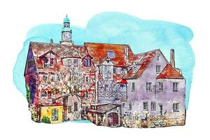 die Architektur pegnitz Deutschland Aquarell Hand gezeichnet Illustration isoliert auf Weiß Hintergrund vektor