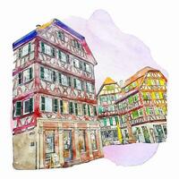 die Architektur mosbach Deutschland Aquarell Hand gezeichnet Illustration isoliert auf Weiß Hintergrund vektor