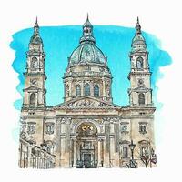 Budapest Ungarn Aquarell Hand gezeichnet Illustration isoliert auf Weiß Hintergrund vektor