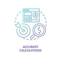 exakt beräkningar blå lutning begrepp ikon. undvika misstag. löner förvaltning programvara fördel abstrakt aning tunn linje illustration. isolerat översikt teckning vektor
