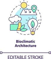 bioklimatisch die Architektur Konzept Symbol. lokal Klima. Netz Null Design Ansatz abstrakt Idee dünn Linie Illustration. isoliert Gliederung Zeichnung. editierbar Schlaganfall vektor