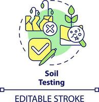 Boden testen Konzept Symbol. Boden Fruchtbarkeit und Zustand. ist gestiegen Ernte Ausbeute abstrakt Idee dünn Linie Illustration. isoliert Gliederung Zeichnung. editierbar Schlaganfall vektor