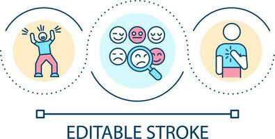 analysieren emotional Zustand Schleife Konzept Symbol. Gefühle Bewusstsein und Kontrolle. physisch Symptome von Angst abstrakt Idee dünn Linie Illustration. isoliert Gliederung Zeichnung. editierbar Schlaganfall vektor