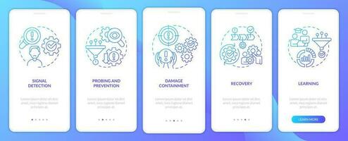 modell för kris förvaltning blå lutning onboarding mobil app skärm. genomgång 5 steg grafisk instruktioner med linjär begrepp. ui, ux, gui mall vektor