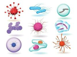 realistisk 3d mikrobiologi bakterie, olika virus, natur mikroorganism och vetenskap av mikroskopisk virus isolerat vektor uppsättning