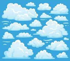 Weiß Wolke Symbol zum Wolkenlandschaft Hintergrund. Karikatur Wolken Symbole einstellen zum wolkig Himmel Klima Illustration Vektor