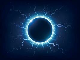 spektakulär Donner und Blitz umgeben Blau elektrisch Ball. Leistung Energie Kugel umgeben elektrisch Blitze Vektor Hintergrund