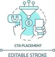 cta Platzierung Türkis Konzept Symbol. Anruf zu Aktion. Handy, Mobiltelefon Webseite Entwicklung abstrakt Idee dünn Linie Illustration. isoliert Gliederung Zeichnung. editierbar Schlaganfall vektor