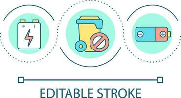 batteri återvinning slinga begrepp ikon. fast avfall upparbetning. do inte kasta ut. Begagnade ackumulatorer abstrakt aning tunn linje illustration. isolerat översikt teckning. redigerbar stroke vektor